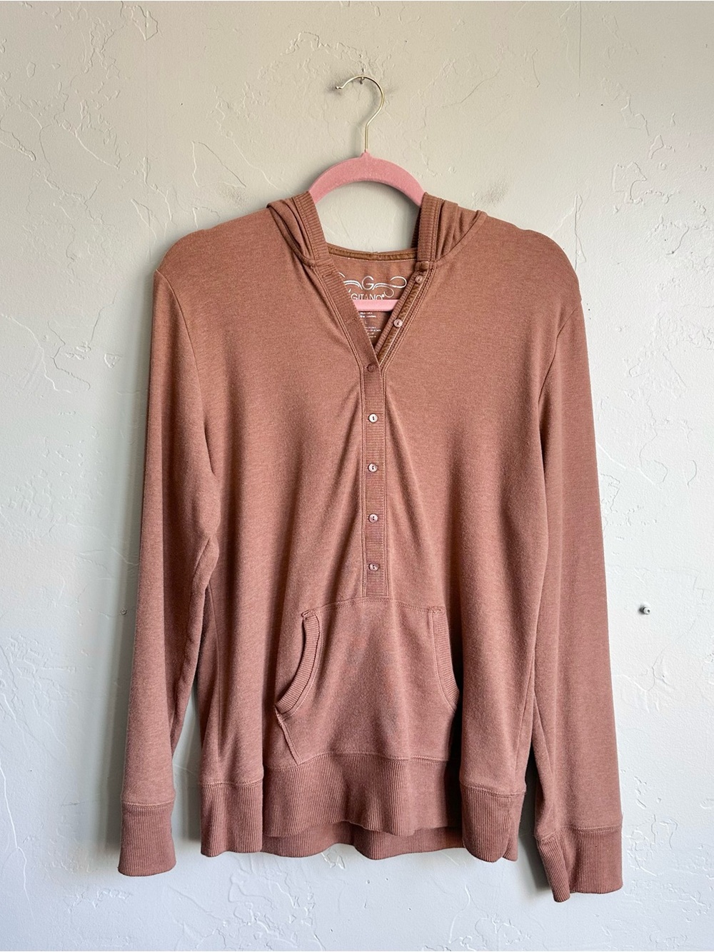 Gitano Women’s Pullover Hoodie Top Brown Taupe Soft Cozy Large EUC Athleisure